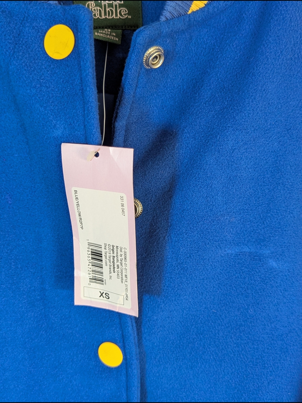wild fable Blue and Yellow Button-Up Varsity Jacket XS NEW - Picture 5 of 11